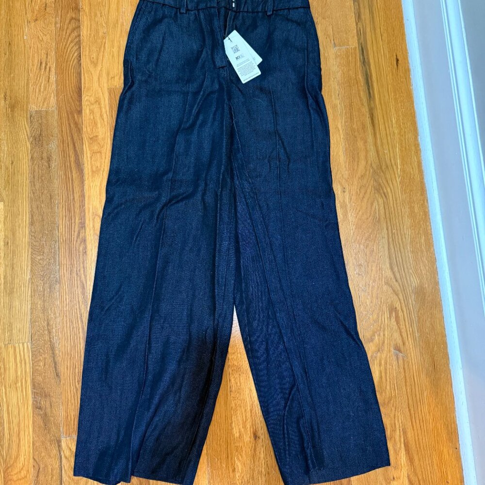 Reiss Denim-Look Wide-Leg Trousers in Dark Blue - Picture 4 of 4